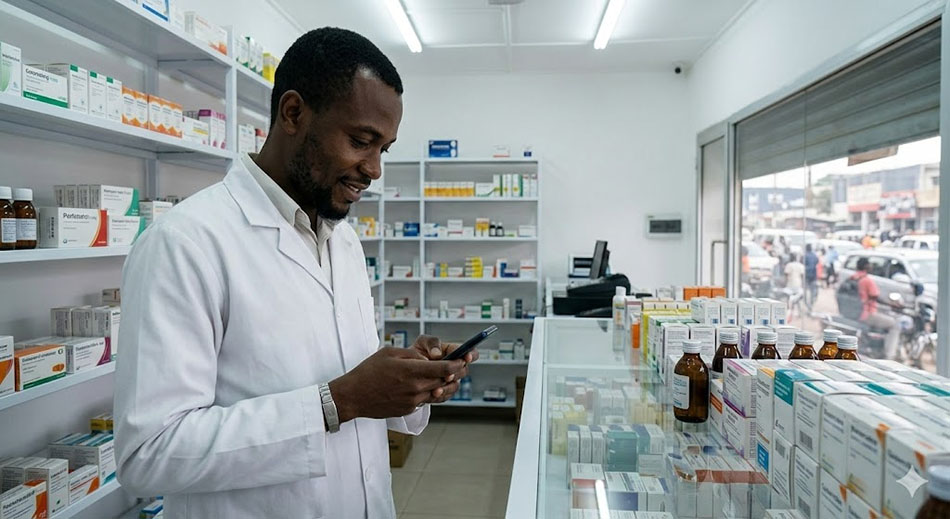 Pharmacien à Lubumbashi utilisant Mosungi pour gérer ses ventes